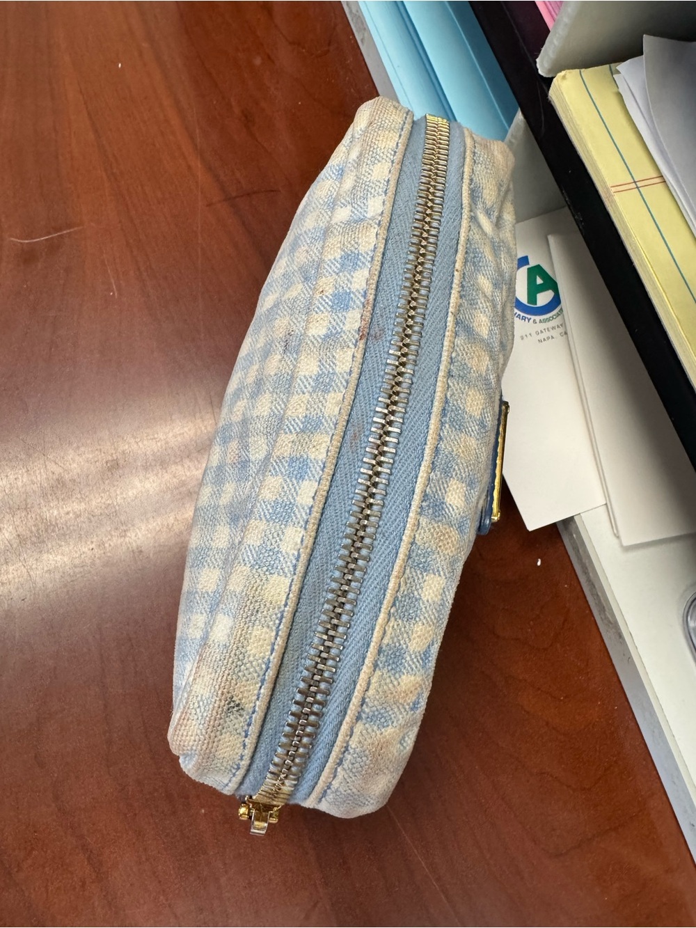 Prada Blue Gingham Cosmetic Pouch - Picture 6 of 8